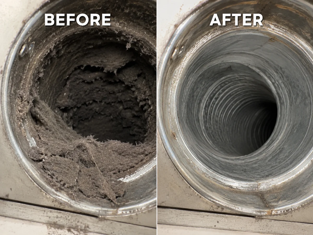 Inside a dryer duct, matted with lint then cleaned back to bare metal